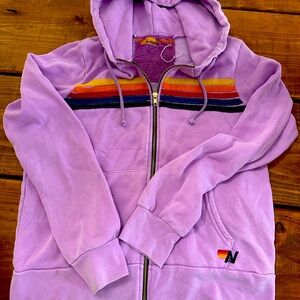 AVIATOR NATION 5 STRIPE ZIP HOODIE-PURPLE Size M NWOT